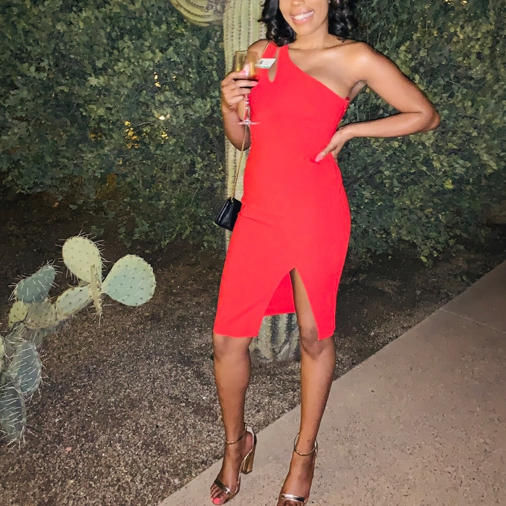 Likely Lissette One-Shoulder Cutout Cocktail Dress (Scarlet Red)
